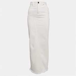 RAEY Split Back Organic Cotton Midi Denim Skirt Raw Edge Trim modest White 14